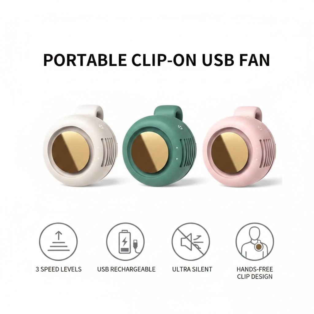 BreezClip Pro – Ventilador Corporal con Clip 💨 Sin Manos | 3 Colores | Recargable USB